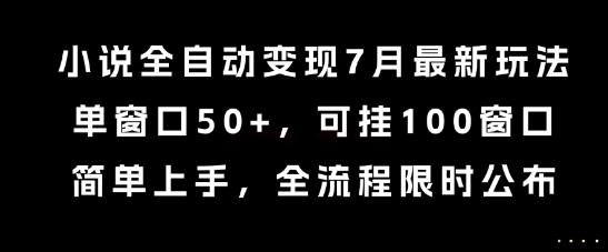 小说全自动变现7月玩法，单窗口50+，可挂100窗口，简单上手，全流程限时公布【揭秘】-68资源