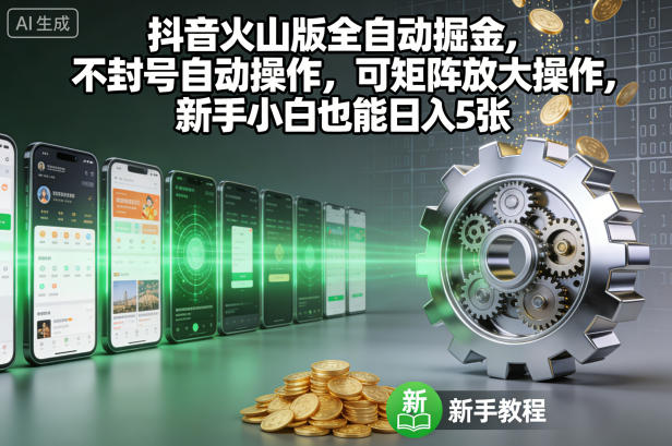 抖音火山版全自动掘金，不封号自动操作，可矩阵放大操作，新手小白也能日入5张【揭秘】-68资源
