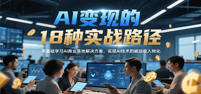AI变现的18种实战路径，零基础学习AI商业落地解决方案，实现AI技术的被动收入转化-68资源