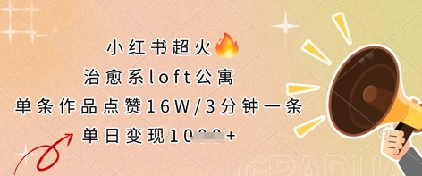 小红书超火的治愈系loft公寓，单条作品点赞16W，3分钟一条，单日变现数张-68资源