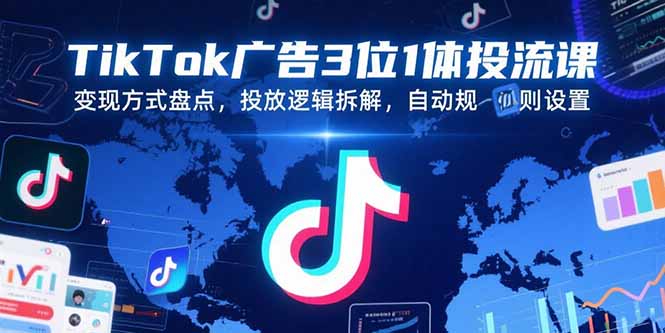 TikTok广告3位1体投流课，变现方式盘点，投放逻辑拆解，自动规则设置-68资源