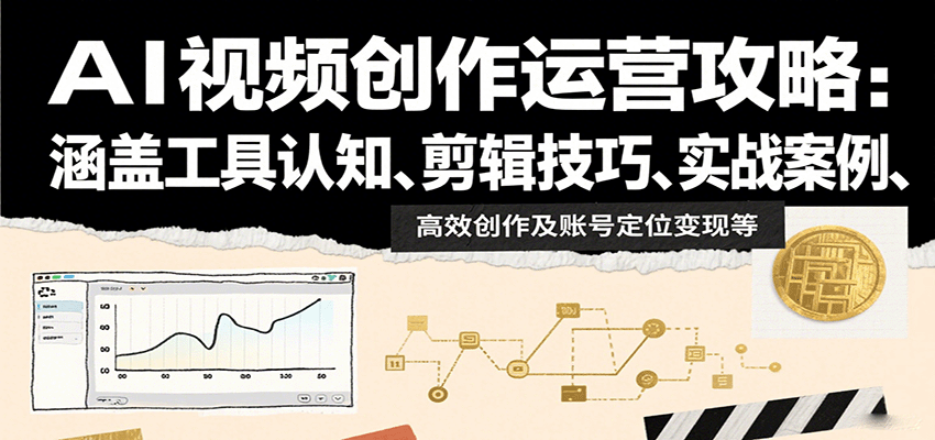 AI视频创作运营攻略：涵盖工具认知、剪辑技巧、实战案例、高效创作及账号定位变现等-68资源