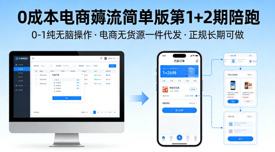 0成本电商薅流简单版第1+2期陪跑，0-1纯无脑操作，电商无货源一件代发，正规长期可做-68资源