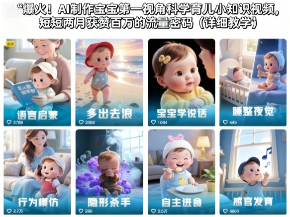 爆火！AI制作宝宝第一视角科学育儿小知识视频，短短两月获赞百万的流量密码(详细教学)-68资源