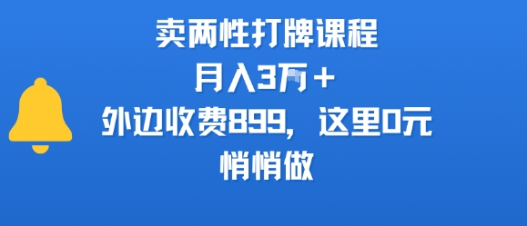 卖两性打牌课程，月入3W+外边收费899的课程，这里0元，悄悄做-68资源