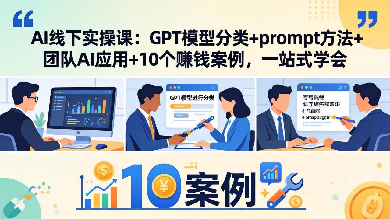 AI线下实操课：GPT模型分类+prompt方法+团队AI应用+10个赚钱案例，一站式学会-68资源