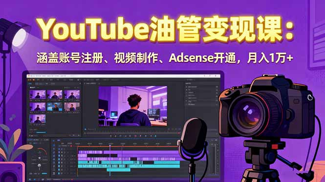 2025YouTube油管变现课：涵盖账号注册、视频制作、Adsense开通，月入1万+-68资源