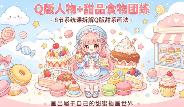 Q版人物+甜品食物团练，8节系统课拆解Q版甜系画法，画出属于自己的甜蜜插画世界-68资源
