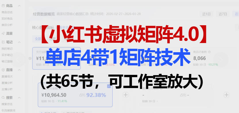 小红书虚拟矩阵4.0技术：单店4带1矩阵(共65节，可工作室放大)-68资源