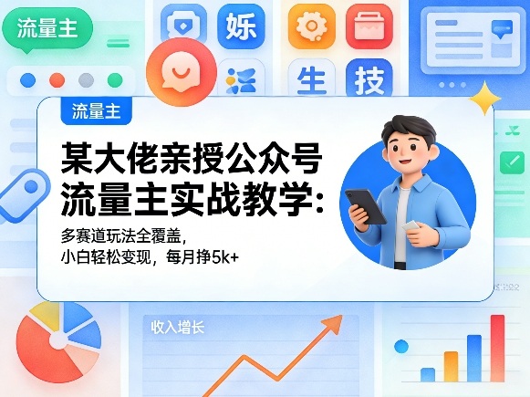 某大佬亲授公众号流量主实战教学：多赛道玩法全覆盖，小白轻松变现，每月多挣5k+-68资源