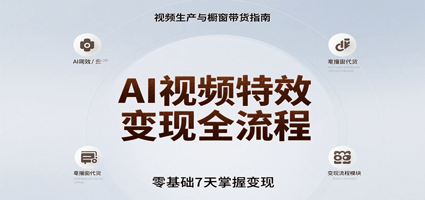 AI视频特效变现全流程，零基础7天掌握视频生产到橱窗带货变现-68资源