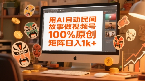 用AI自动民间故事做视频号，100%原创，矩阵日入1k+-68资源