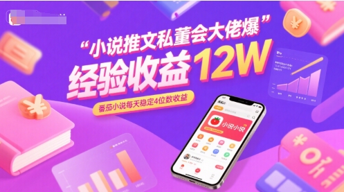 小说推文私董会大佬爆单经验分享收益12W，番茄小说每天稳定4位数收益-68资源