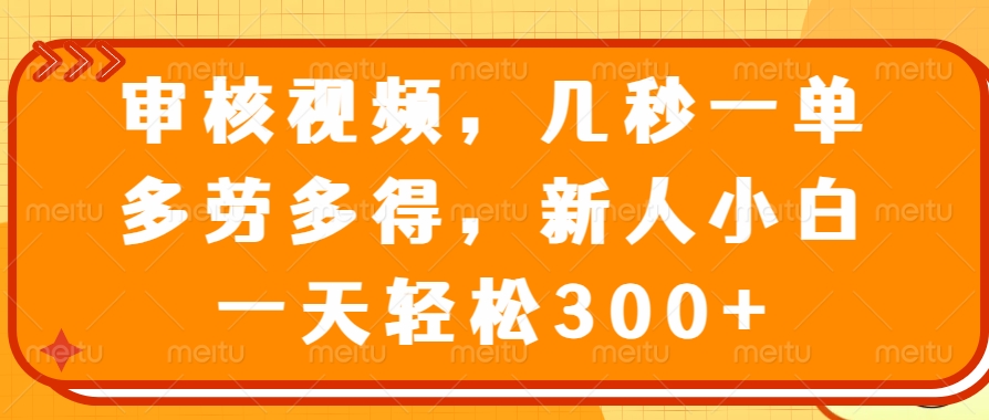 （14294期）审核视频，几秒一单，多劳多得，新人小白一天轻松300+-68资源