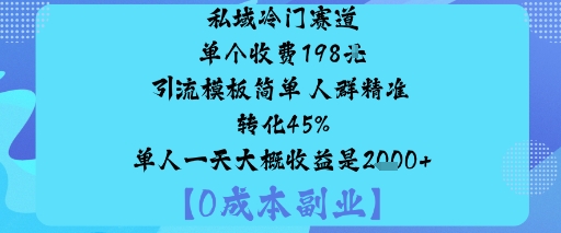 私域冷门赛道:单个收费198米引流模板简单人群精准转化45%单人一天大概收益是1k+-68资源