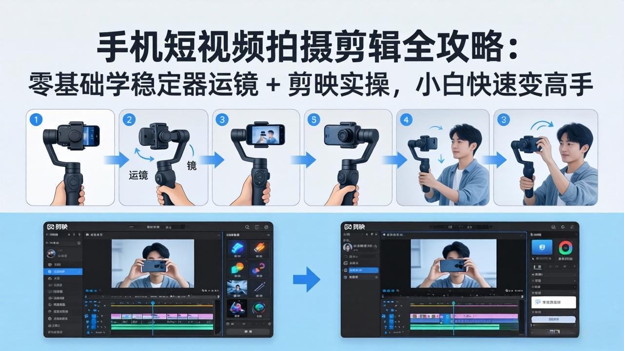 手机短视频拍摄剪辑全攻略：零基础学稳定器运镜 + 剪映实操，小白快速变高手-68资源