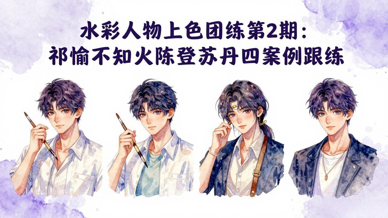 水彩人物上色团练第2期：祁煜不知火陈登苏丹四案例跟练，手把手提升绘画能力-68资源