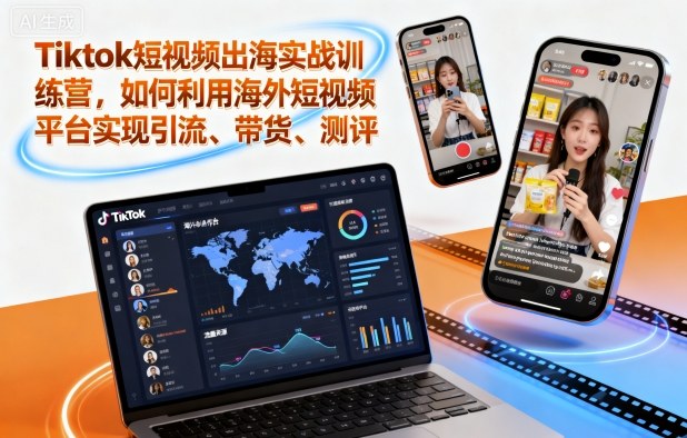 Tiktok短视频出海实战训练营，如何利用海外短视频平台实现引流、带货、测评-68资源
