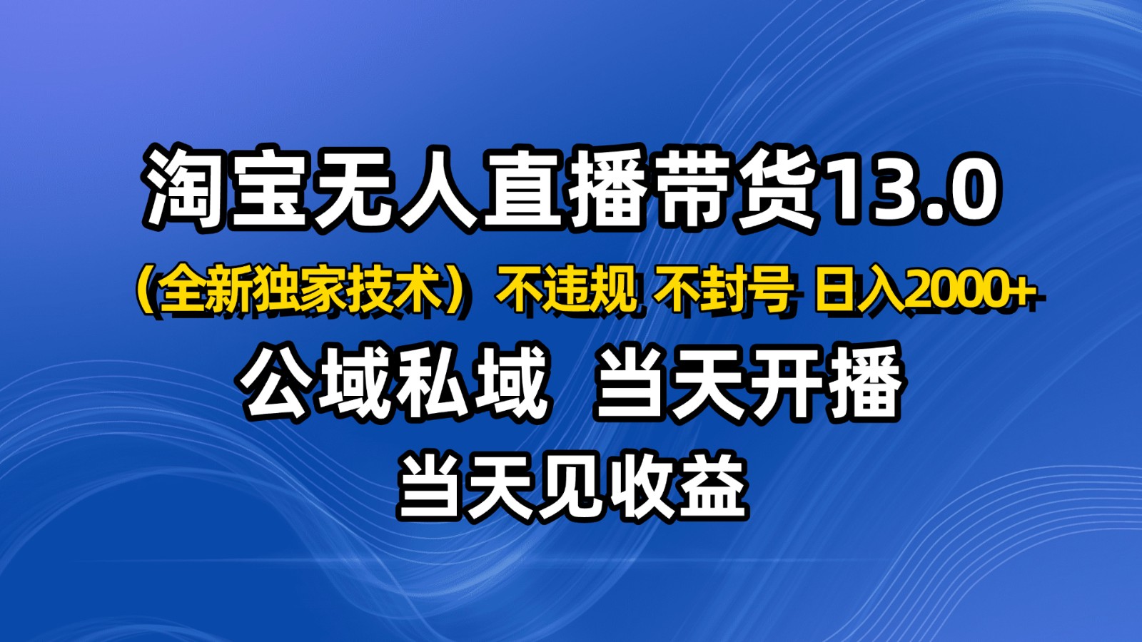 淘宝无人直播13.0，公域私域技术，不封号，不违规 布局下半年旺季赛道，日入2000+-68资源