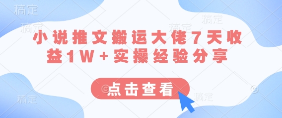 小说推文搬运大佬7天收益1W+实操经验分享-68资源