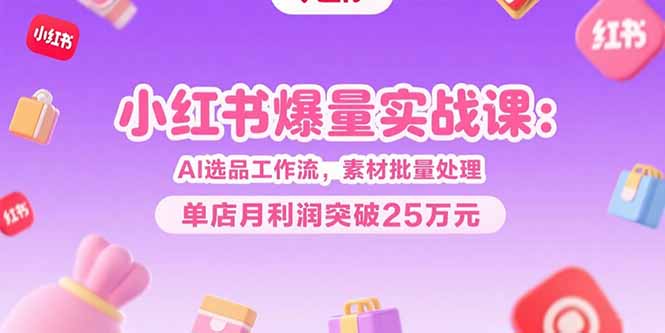 小红书爆量实战课：AI选品工作流，素材批量处理，单店月利润突破25万元-68资源