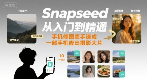 Snapseed从入门到精通，手机修图高手速成，一部手机就能修出摄影大片-68资源