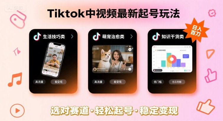 Tiktok中视频最新起号玩法，想要日入百刀，做好这几个赛道就可以了-68资源
