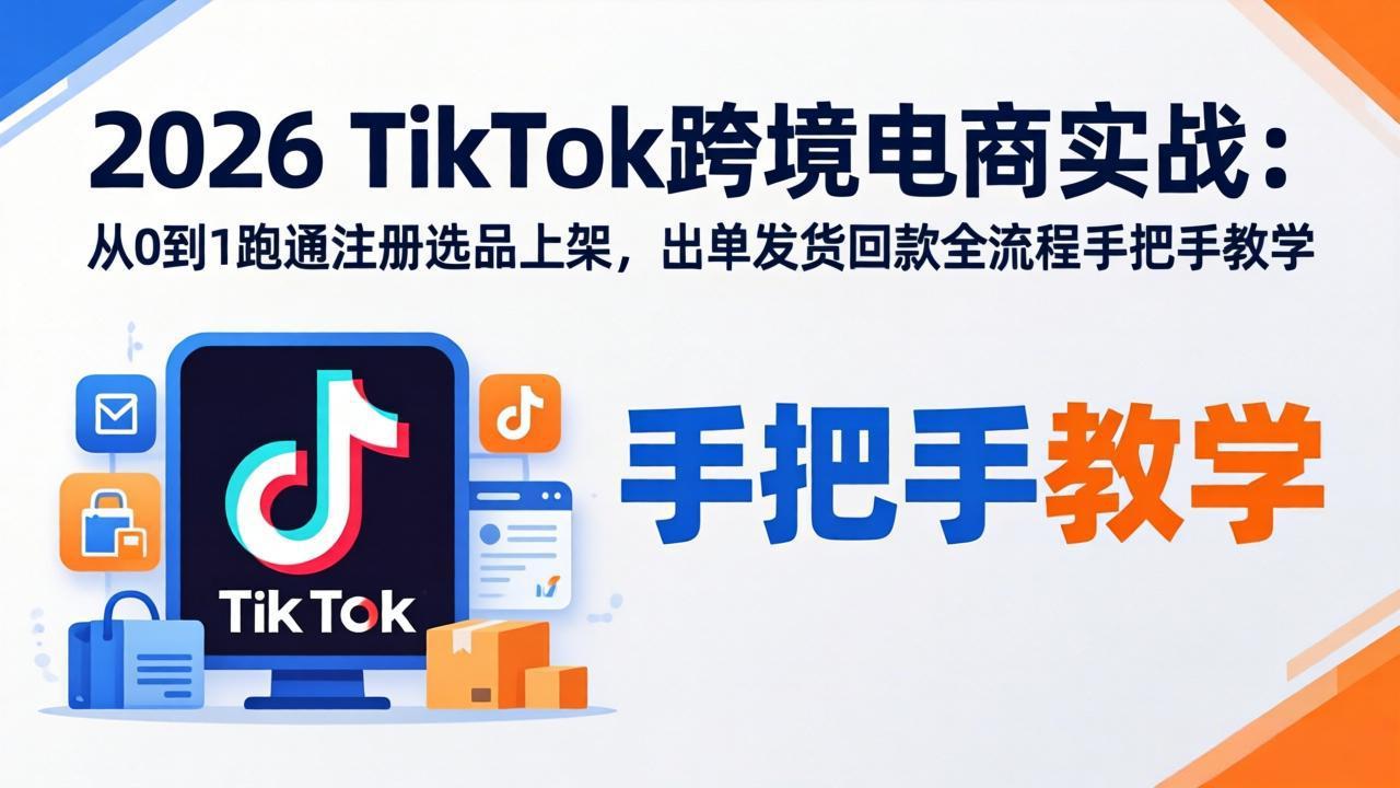 2026TikTok跨境电商实战-更新：从0到1跑通注册选品上架，出单发货回款全流程手把手教学-68资源