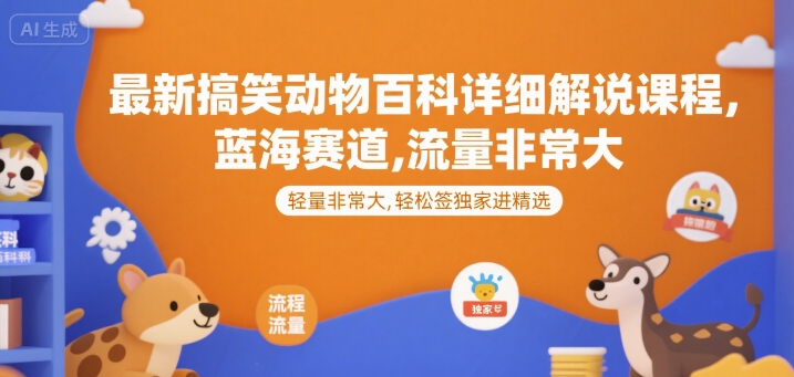 最新搞笑动物百科详细解说课程，蓝海赛道，流量非常大，轻松签独家进精选-68资源