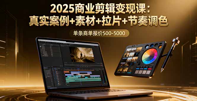 2025商业剪辑变现课：真实案例+素材+拉片+节奏调色，单条商单报价500-5000-68资源