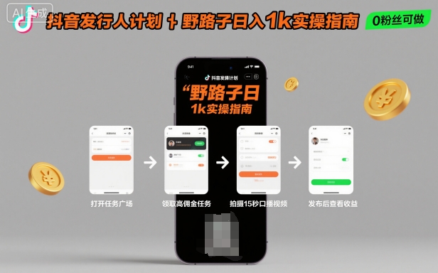 抖音发行人计划全新野路子玩法，随时随地，只要有手机，就能操作，日入1k+【揭秘】-68资源