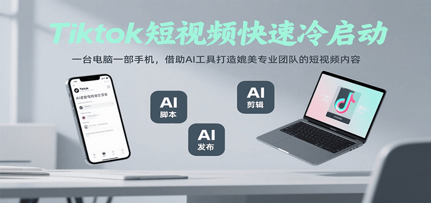Tiktok短视频快速冷启动，一台电脑一部手机，借助AI工具打造媲美专业团队的短视频内容-68资源
