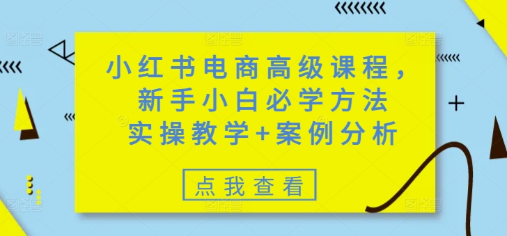 小红书电商高级课程，新手小白必学方法，实操教学+案例分析-68资源