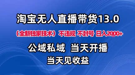 淘宝无人直播13.0，公域私域技术，不封号，不违规布局下半年旺季赛道，日入1K+(独家技术)【揭秘】-68资源