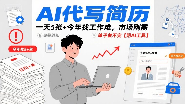 AI代写简历，一天5张+今年找工作难，市场刚需，单子做不完【附AI工具】-68资源