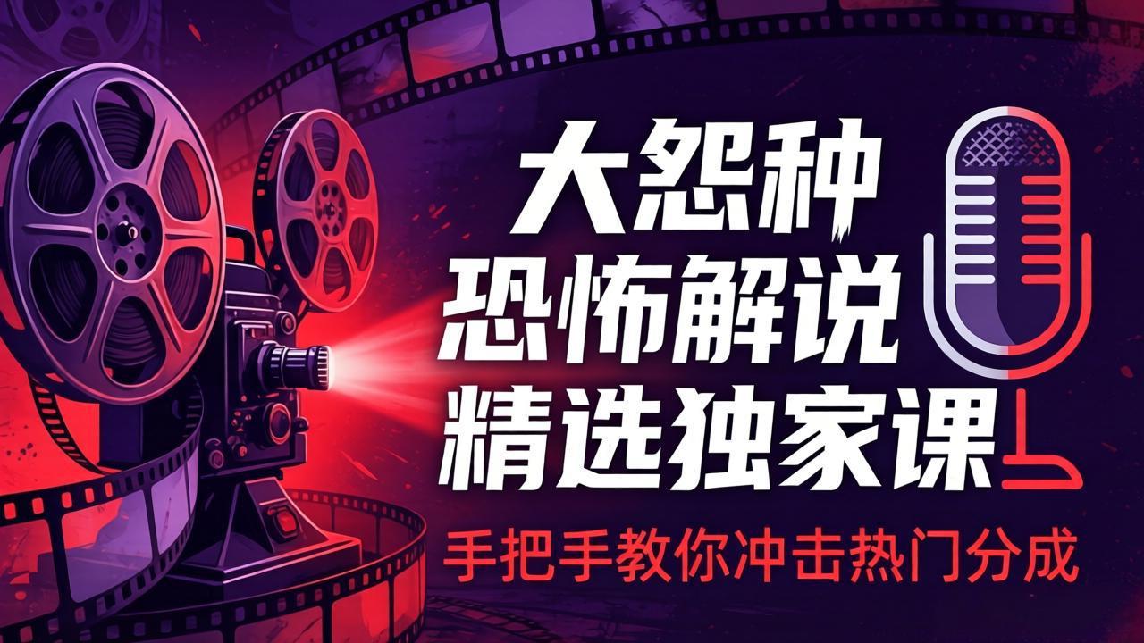 大怨种恐怖解说精选独家课：电影下载+文案配音+片头封面，手把手教你冲击热门分成-68资源