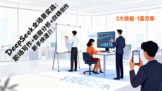 DeepSeek全场景实战：职场写作+数据分析+自媒体创作，新手快速月入过万-68资源