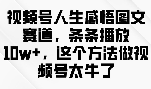 视频号人生感悟图文赛道，条条播放10w+，这个方法做视频号太牛了-68资源