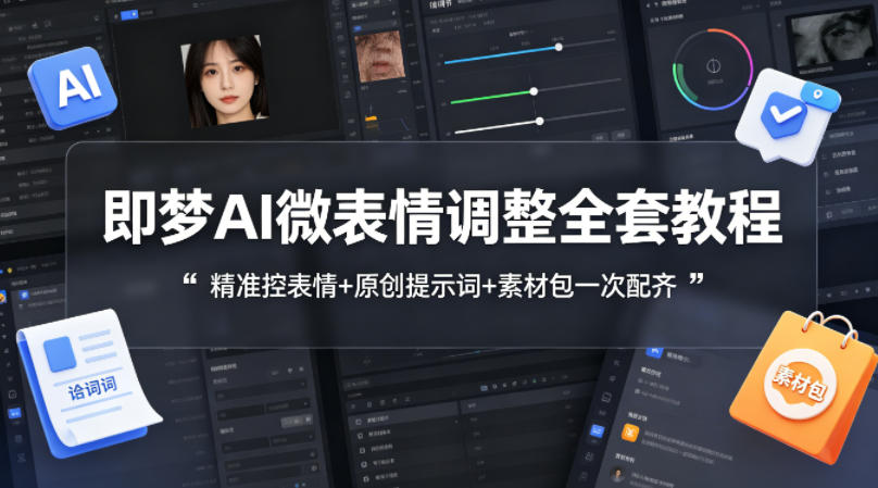 即梦AI微表情调整全套教程，精准控表情+原创提示词+素材包一次配齐-68资源