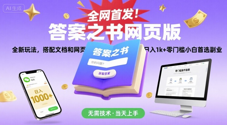 全网首发！答案之书网页版，全新玩法，搭配文档和网页，日入1k+零门槛小白首选副业【揭秘】-68资源