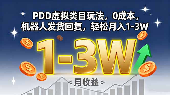 PDD虚拟类目玩法，0成本，机器人发货回复，轻松月入1-3W-68资源