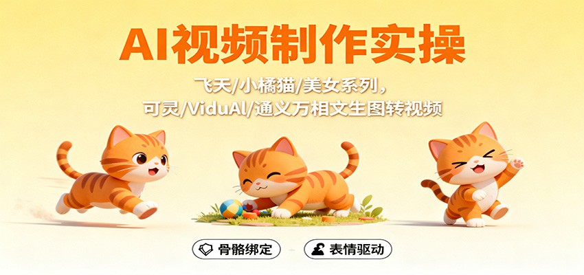AI视频制作实操，飞天/小橘猫/美女系列，可灵/ViduAl/通义万相文生图转视频-68资源