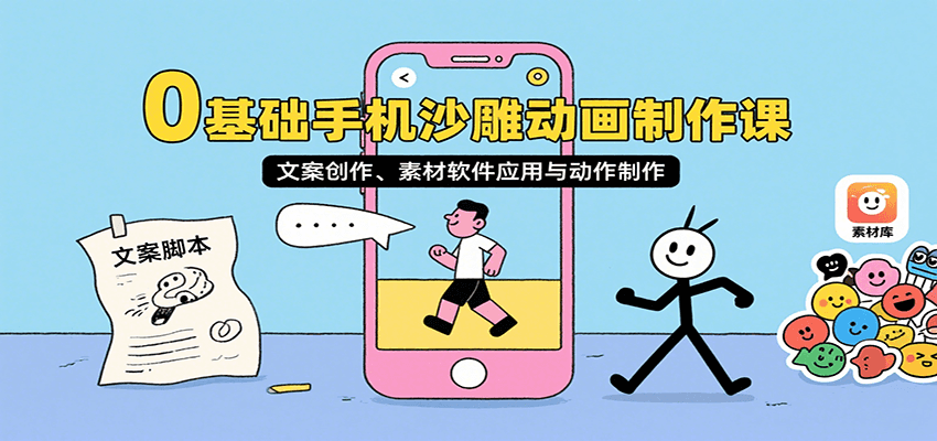 0基础手机沙雕动画制作课，文案创作、素材软件应用与动作制作-68资源