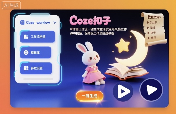 Coze扣子工作流一键生成童话皮克斯风格立体书视频，保姆级工作流搭建教程-68资源