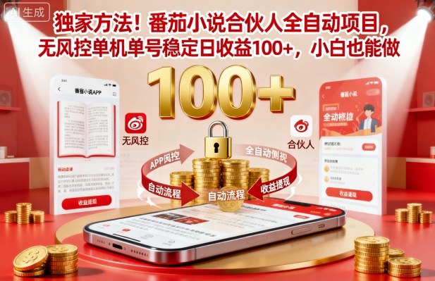 独家方法！番茄小说合伙人全自动挂G项目，无风控单机单号稳定日收益100+，小白也能做【揭秘】-68资源