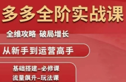 拼多多全阶实战课程，全维攻略，破局增长，从新手到运营高手-68资源