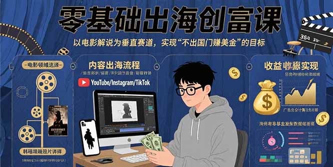 零基础出海创富课：以电影解说为垂直赛道，实现不出国门赚美金的目标-68资源