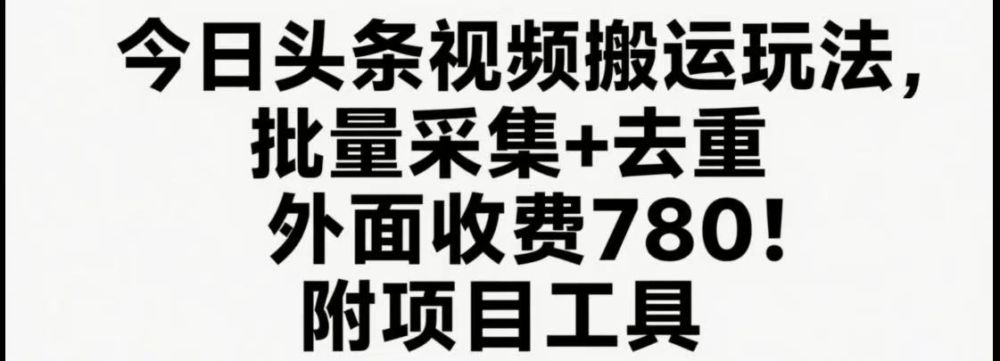 今日头条视频搬运玩法，软件一键去重，轻松日入500+附项目工具-68资源