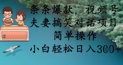 条条爆款，视频号夫妻搞笑对话项目，简单操作，小白轻松日入3张+-68资源