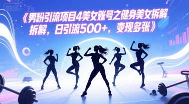 男粉引流项目4美女账号之健身美女拆解，日引流500+，变现多张-68资源